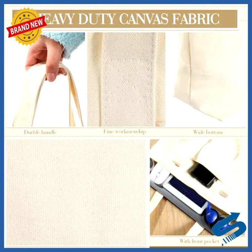 Large Canvas Tote Bag Reusable Grocery Shopping DIY Blank Customizable